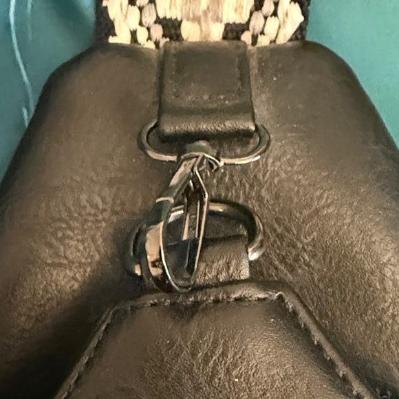 Black Studded Crossbody Sling Bag with Woven Strap - Picture 6 of 9